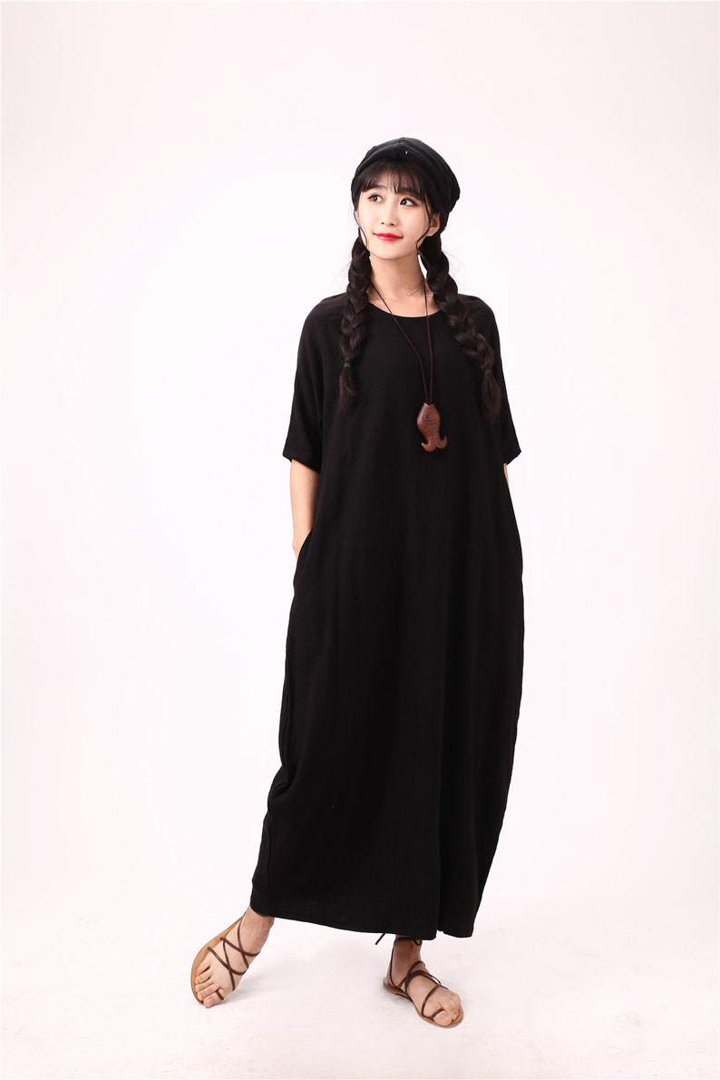 Summer Cotton Dress Short Sleeves Robes Casual Loose Tunics Etsy