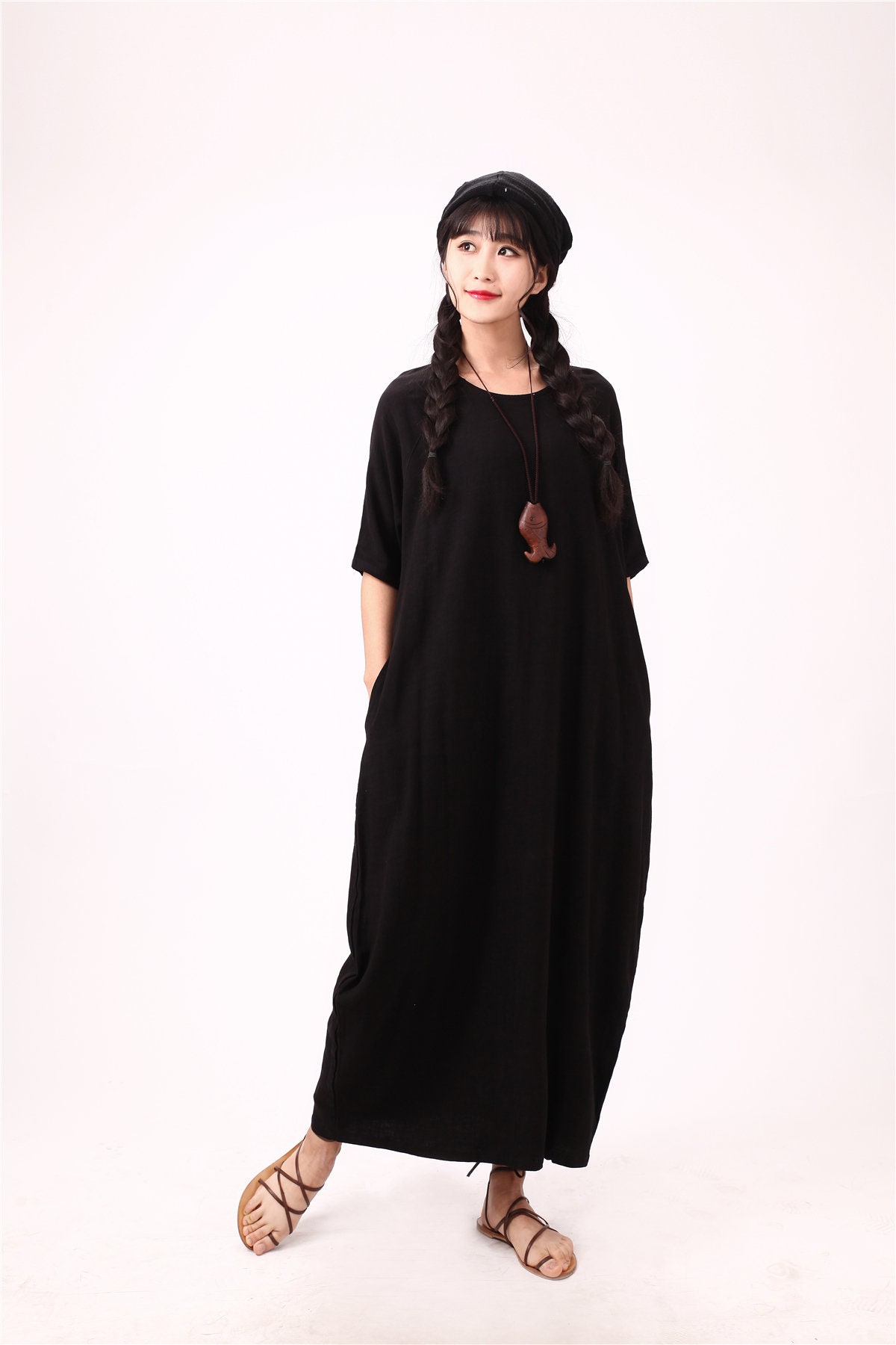 Summer Cotton Dress Short Sleeves Robes Casual Loose Tunics Etsy