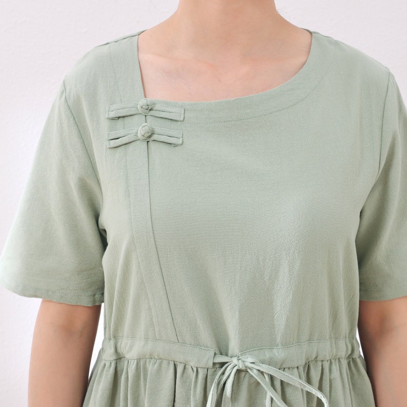 New Design Short Sleeves Cotton Dress Soft Long Robes Casual Loose Summer Midi Dresses Customized Plus Size Clothing Linen