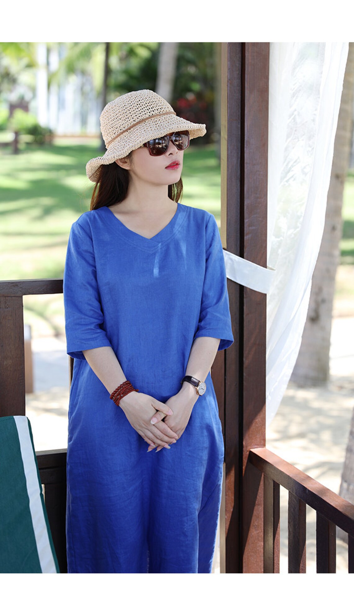 Half Sleeves Soft Long Cotton Dress with Pockets Casual Loose Etsy