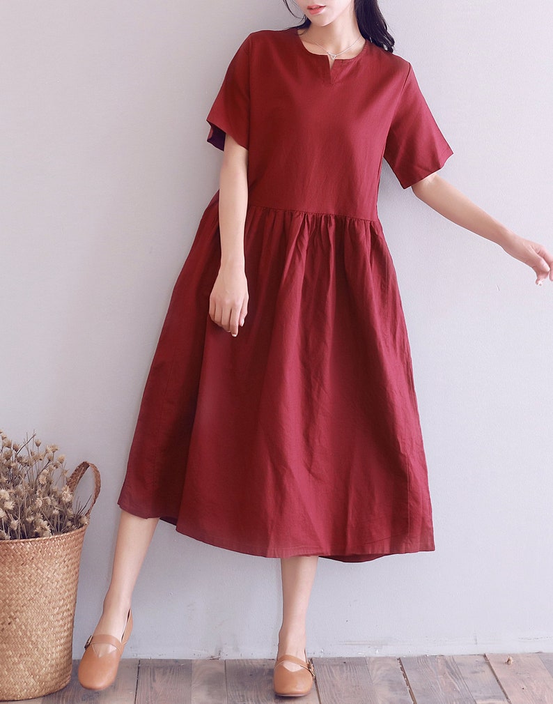 Summer Cotton Dress Soft Short Sleeves VNeck Shirt Dress Long Etsy