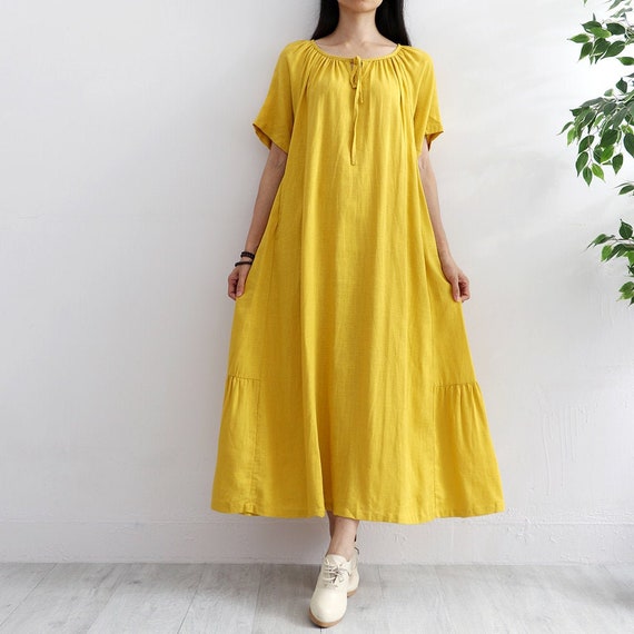 Summer Short Sleeves Dress Soft Long A-line Cotton Caftan | Etsy