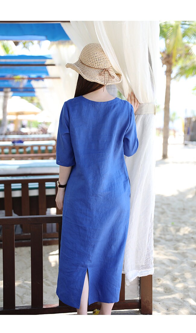 Half Sleeves Soft Long Cotton Dress with Pockets Casual Loose Etsy