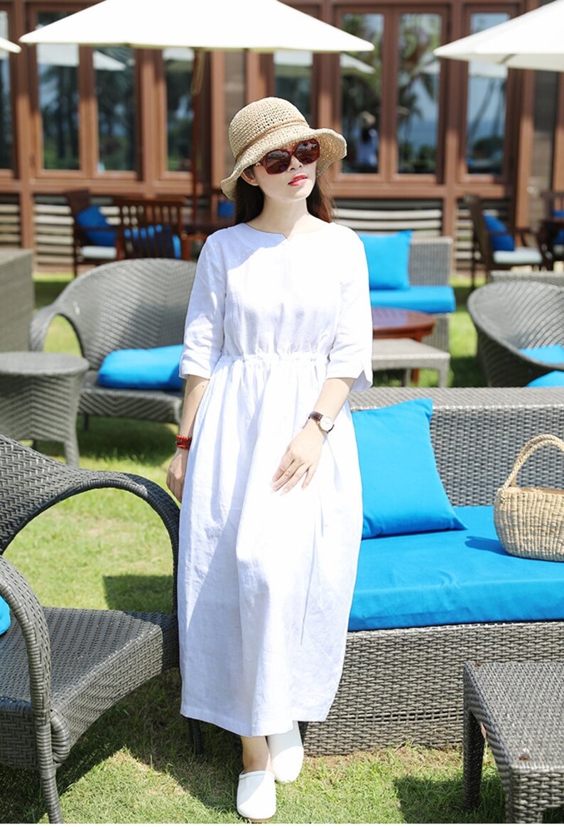 Half Sleeves Soft Long Cotton Dress with Pockets Casual Loose Etsy