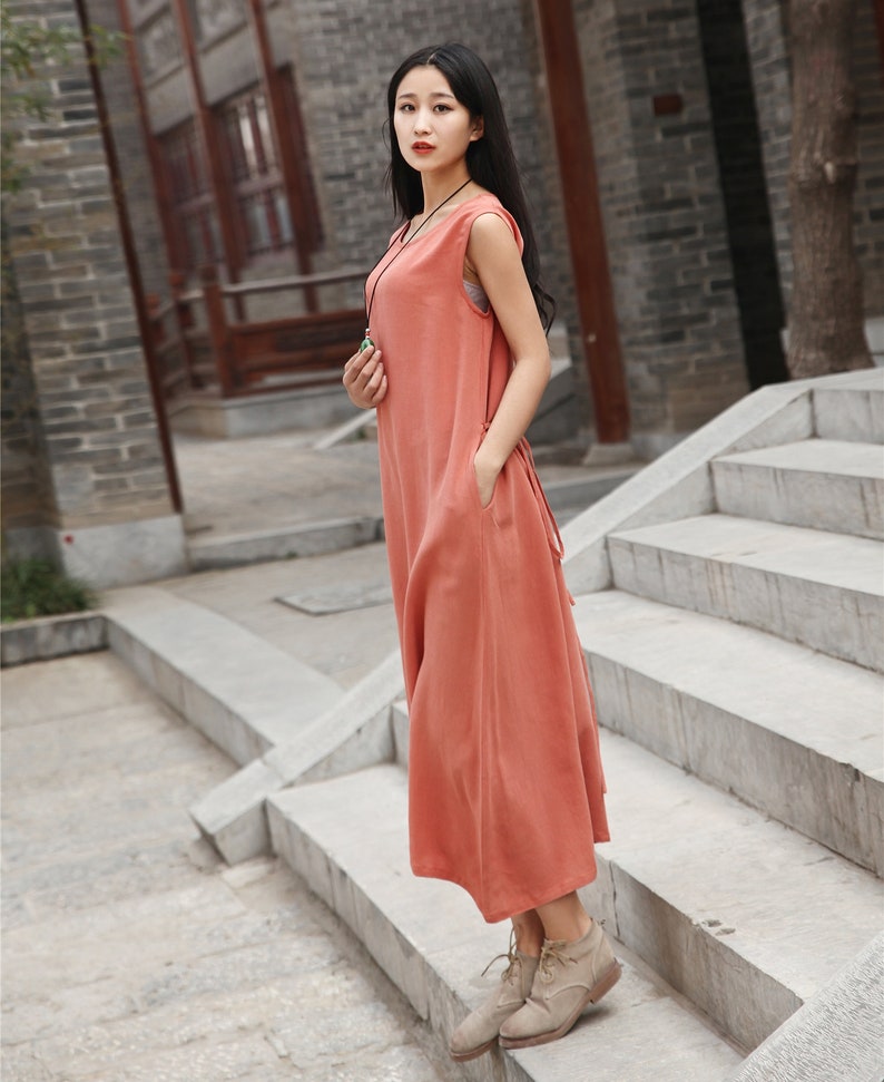 New Design Cotton Dress Soft Long Sundress Casual Sleeveless Loose Summer Maxi Dresses Customized Plus Size Clothing Linen