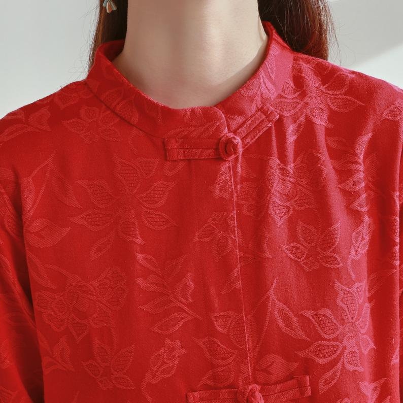 New Design Thick Jacquard Cotton Cardigan Coat Long Sleeves Shirt Casual Loose Midi Dresses Coat Customized Plus Size Clothing Duster Linen
