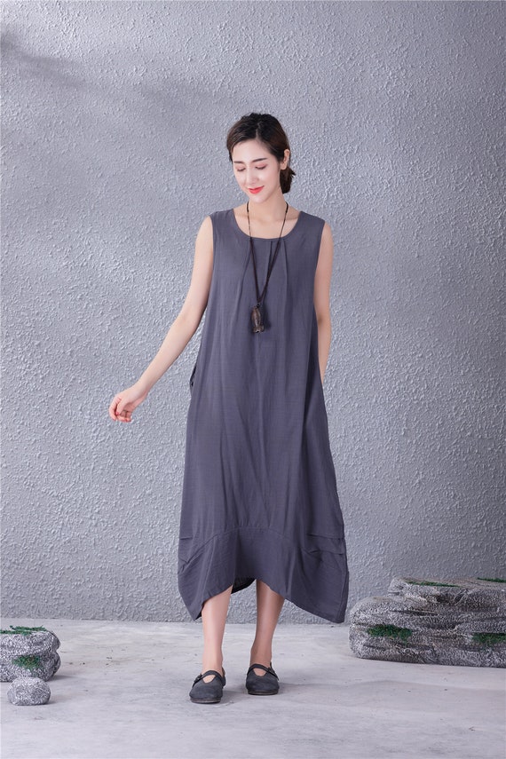 New Design Soft Cotton Dress with Pockets Long Sleeves Caftan Casual Loose Midi Dresses for Spring Fall Customized Plus Size Clothing Linen