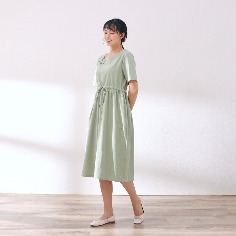 New Design Short Sleeves Cotton Dress Soft Long Robes Casual Loose Summer Midi Dresses Customized Plus Size Clothing Linen