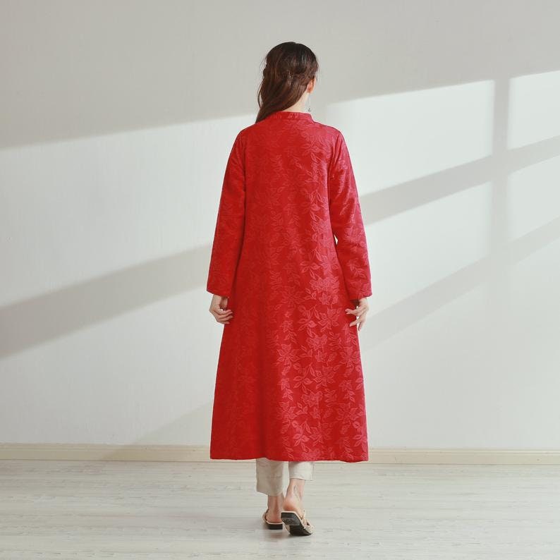 New Design Thick Jacquard Cotton Cardigan Coat Long Sleeves Shirt Casual Loose Midi Dresses Coat Customized Plus Size Clothing Duster Linen