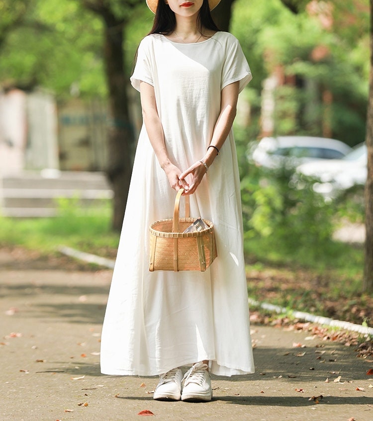Short Sleeves Soft Long Cotton Dress Casual Loose Summer Maxi | Etsy