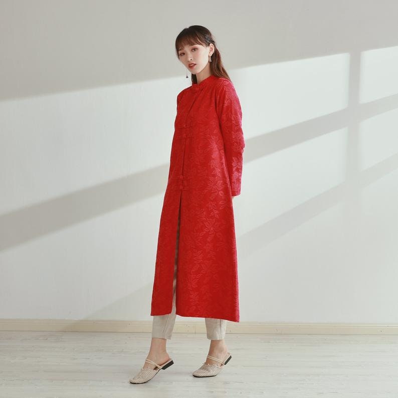 New Design Thick Jacquard Cotton Cardigan Coat Long Sleeves Shirt Casual Loose Midi Dresses Coat Customized Plus Size Clothing Duster Linen