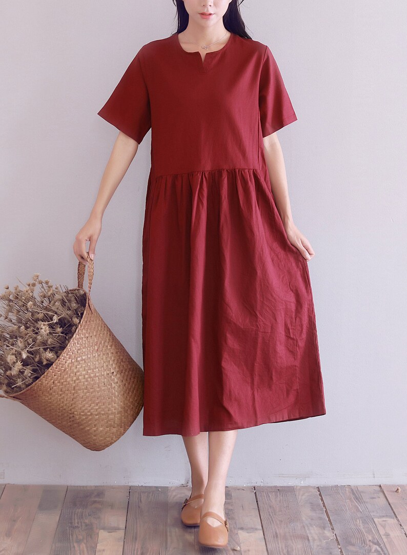 Summer Cotton Dress Soft Short Sleeves VNeck Shirt Dress Long Etsy