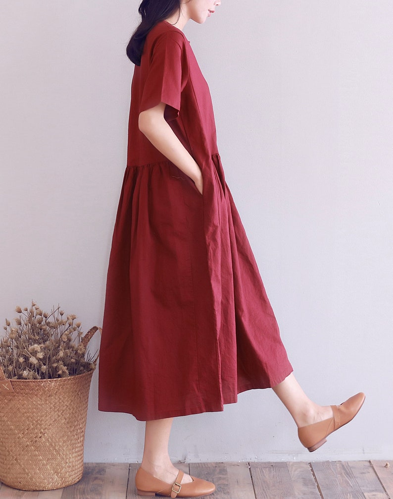 Summer Cotton Dress Soft Short Sleeves VNeck Shirt Dress Long Etsy