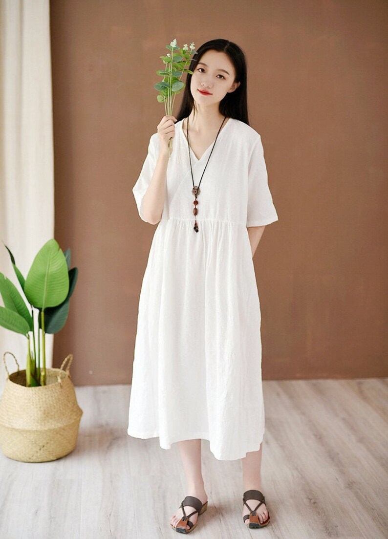 New Design Half Sleeves Cotton Dress Summer Soft Midi Dresses Etsy