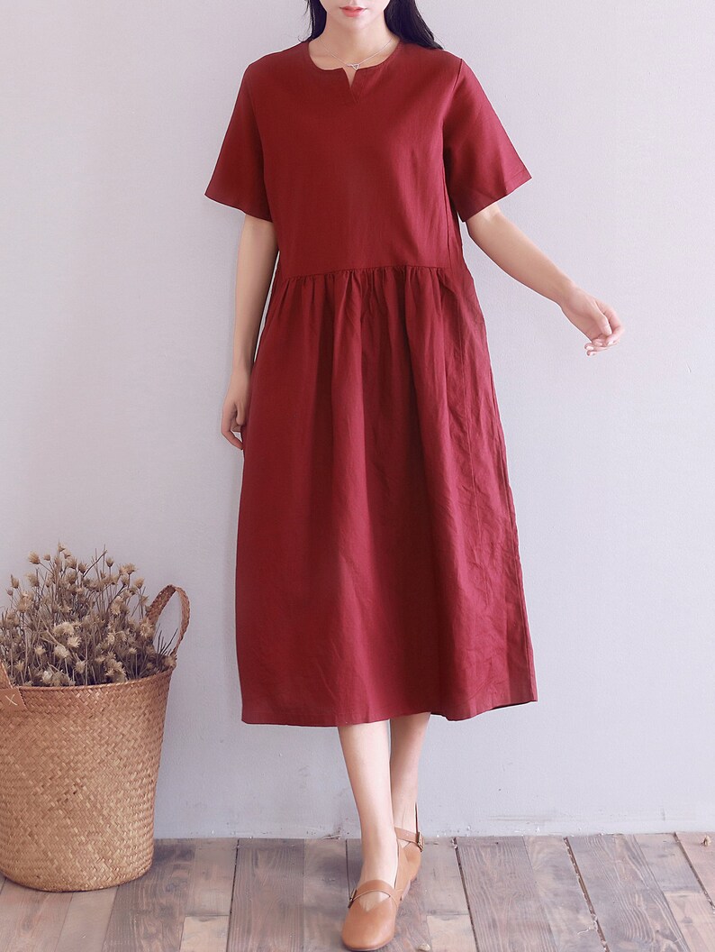 Summer Cotton Dress Soft Short Sleeves VNeck Shirt Dress Long Etsy