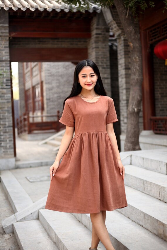long cotton dresses with short sleeves