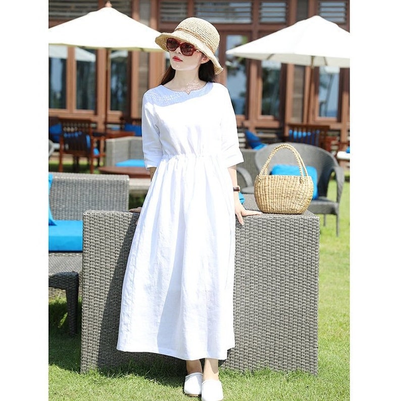 Half Sleeves Soft Long Cotton Dress with Pockets Casual Loose Etsy
