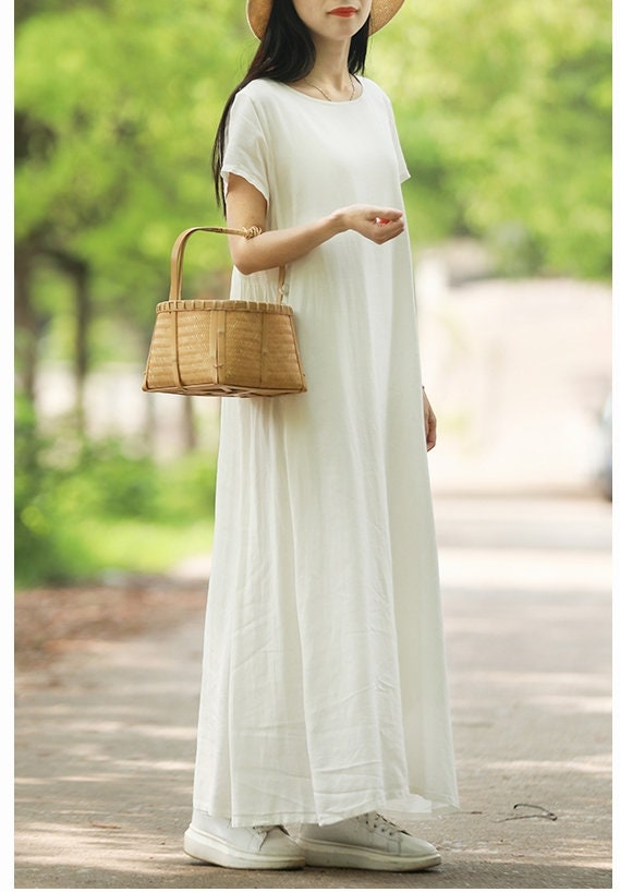 Short Sleeves Soft Long Cotton Dress Casual Loose Summer Maxi | Etsy