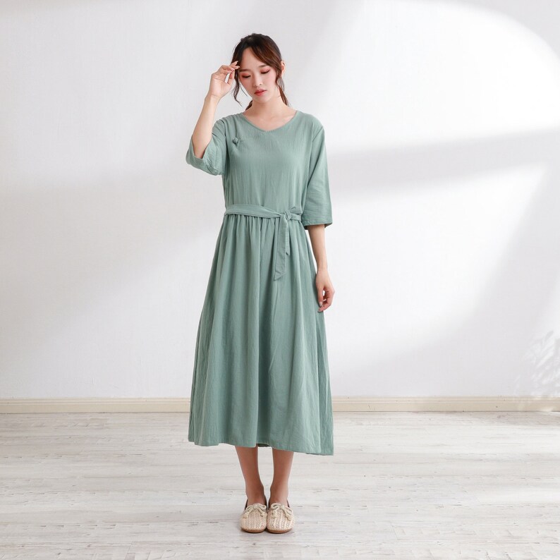 New Design Half Sleeves Cotton Dress Soft Long Robes Casual Etsy