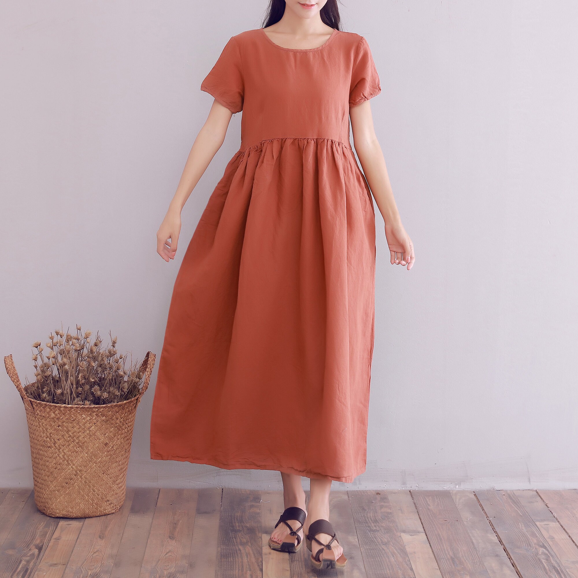 Clearance Short Sleeves Cotton Dress Soft Casual Loose Tunics Etsy