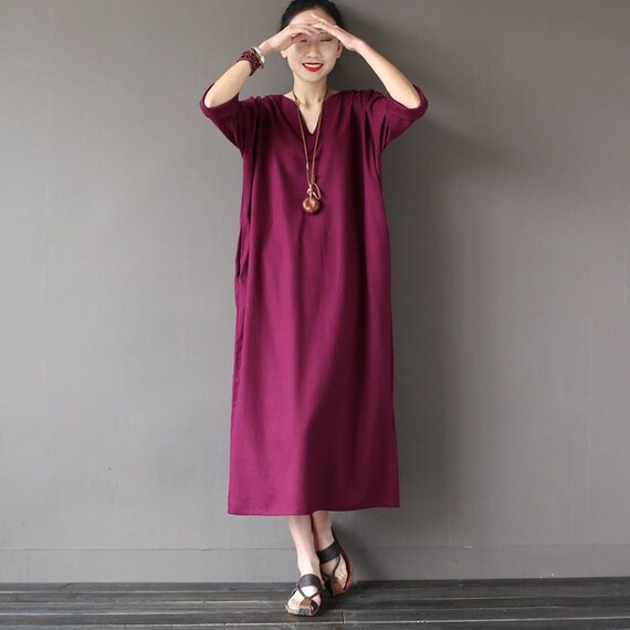New Design Soft Cotton Dress Summer A-line Caftan V-neck Half | Etsy