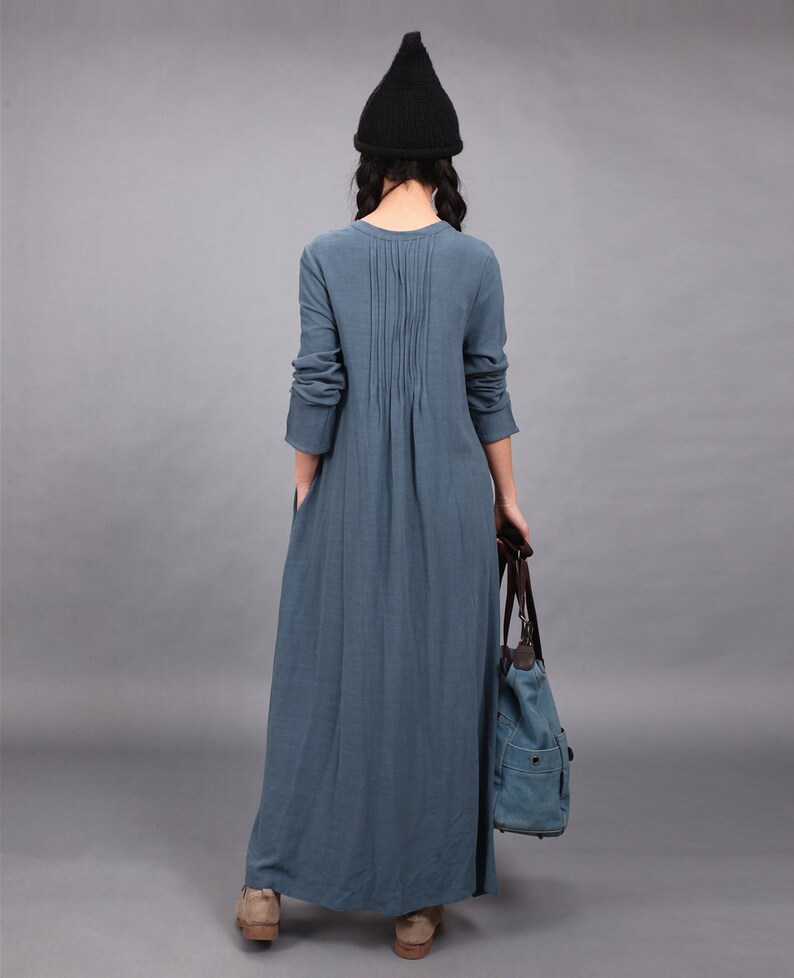 Long Soft Cotton Dress with Pockets Long Sleeves Casual Loose Etsy