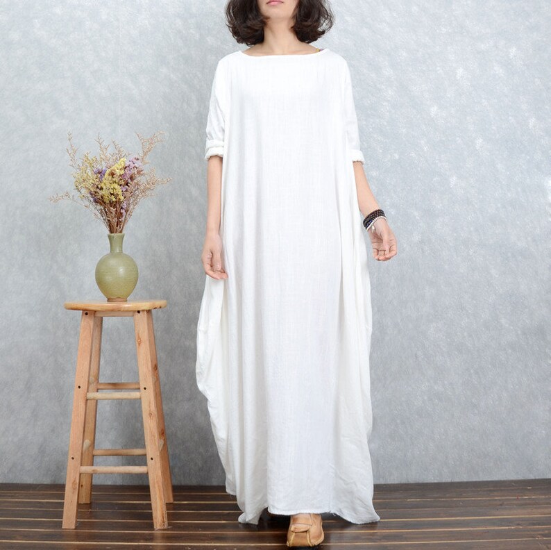 Soft Cotton Dress Long Sleeves Robes Casual Loose Maxi Dresses | Etsy