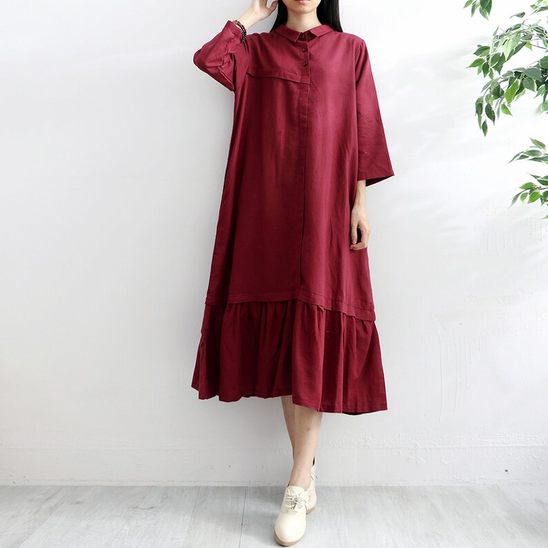 34 Sleeves Soft Long Cotton Dress with Pockets Casaul Loose Summer Maxi Dresses Customized Plus Size Clothing Linen