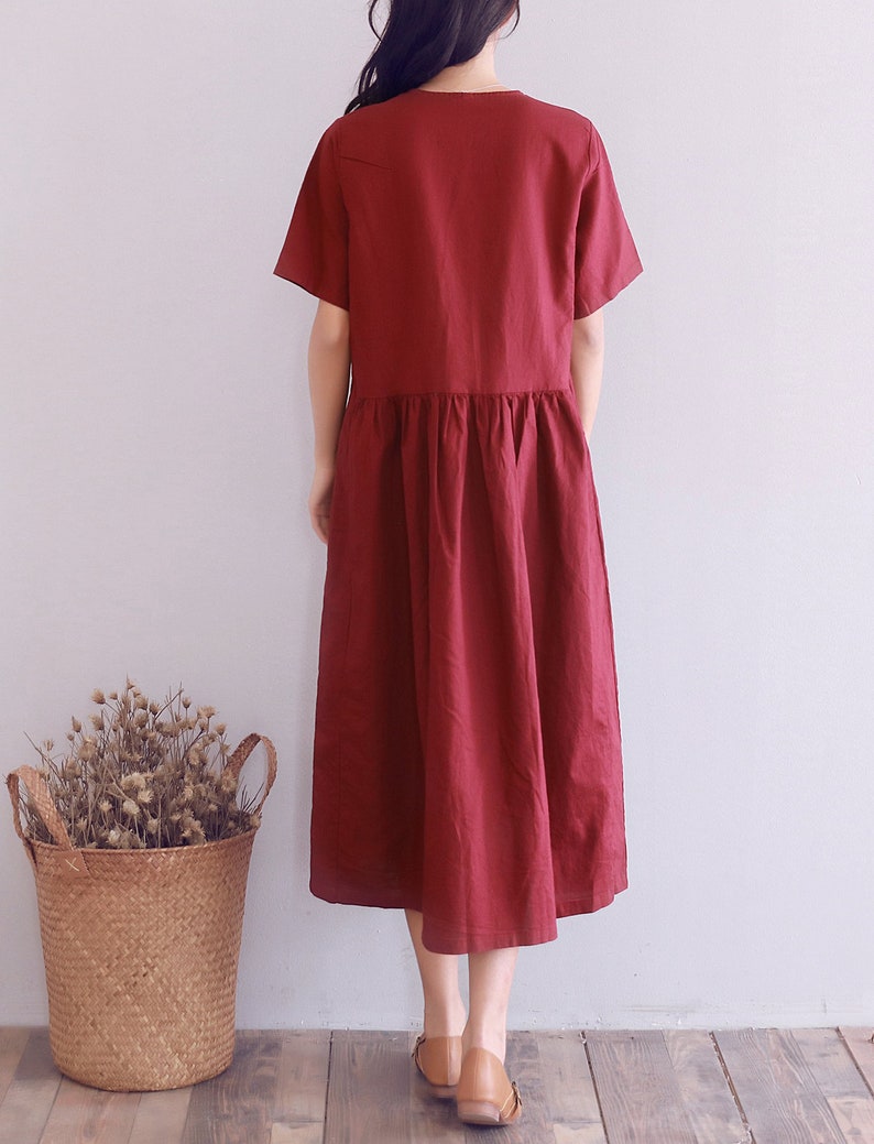 Summer Cotton Dress Soft Short Sleeves VNeck Shirt Dress Long Etsy