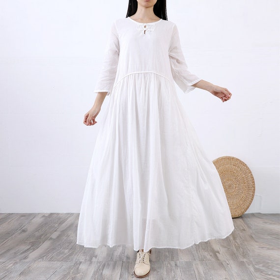 New Design Soft Cotton Dress 3/4 Sleeves Tunics Long Robes | Etsy