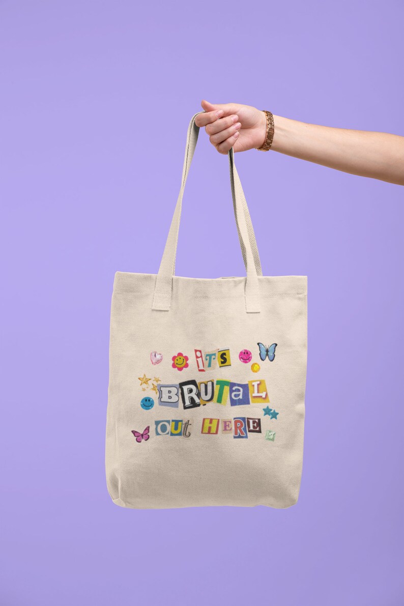 It's Brutal Out Here Tote | Olivia Rodrigo Tote | Retro Aesthetic | Y2K, 90's Tote | Eco-Friendly, Sustainable, Vegan Canvas Totes 