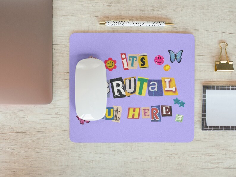 It's Brutal Out Here Mousepad | Retro Style | Olivia Rodrigo | Small Business Decor | Funky Office Decor Mousemat | Y2K Aesthetic 