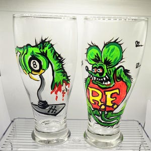 Rat Fink Glass -Kustom Kulture -not a mass-produced item-Pint glass- Monster hand shift knob