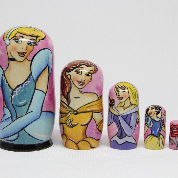 Cartoon Characters Nesting Doll 4.33'' or 11 cm, Hand Painted  Doll 5 pieces, Funny Gifts, Room Decor, Kids Gift, Wood Toy