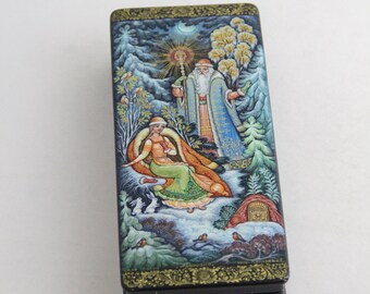 Hand Painted Papier Mache Box, Kholuy Art Miniature Painting, Ukrainian Fairy Tale