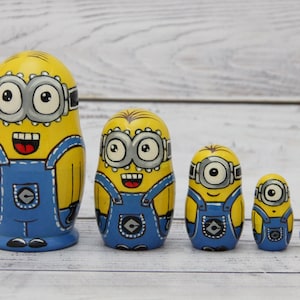 Cartoon Heroes Nesting Doll 4.13&#39;&#39; or 10.5cm, Hand Painted  Doll 5pieces Funny Gifts , Kids Gift, Wood toy  Made In Ukraine