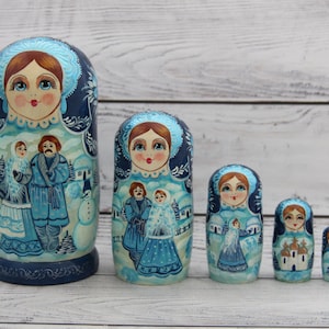 Cute Face Hand Painted Nesting Doll 5 pieces, Ukrainian Doll 6.69&#39;&#39; or 17 cm, Wooden Toy, Home Decor, Kids Room Decor Made in Ukraine