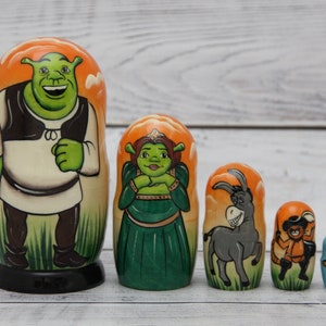 MADE in UKRAINE Cartoon Heroes Nesting Doll 4.72'' or 12 cm Hand Painted Doll 5pieces Funny Gifts Kids Gift Toy image 1