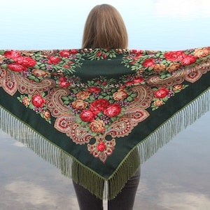 MADE in Ukraine Ethnic Folk Ukrainian Wool Shawl Babushka Floral Scarf Modern Chic Boho Gift for Her image 1