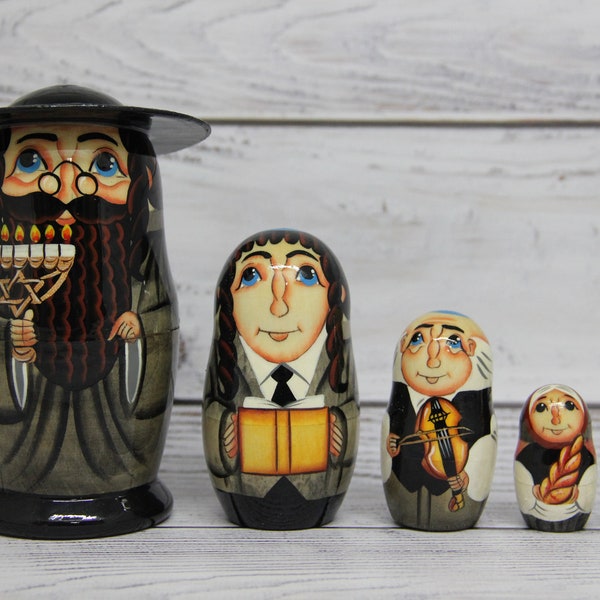 Jewish Family Nesting Doll, Hand Painted Wooden Matryoshka (5-Piece)