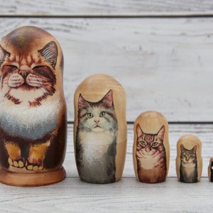 Cats Ukrainian Nesting Doll 4.13'' or 10.5 cm,  Doll 5 pieces, Gift for Mom, Kids Gift, Animal Toys, Kids Room Decor