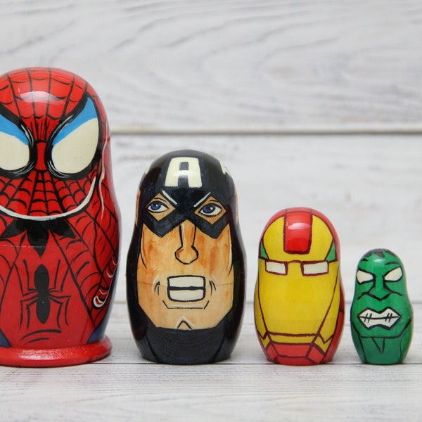 MADE in UKRAINE Comics Heroes Nesting Doll 3.93" or 10 cm Hand Painted  Doll 5 pieces Funny Gifts  Kids Gift Wood toy