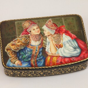 Caja de laca ucraniana única de alta calidad, escuela de pintura artística Fedoskino, retrato, hecha a mano, pintada a mano, papel maché, caja de joyería