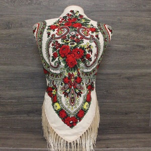 Ukrainian Scarf Wool Slavic Babushka Floral Scarf  Modern Chic Boho Styling with Classic Timeless Floral Design Gift