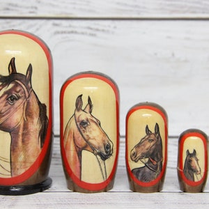 MADE in UKRAINE Horses Ukrainian Nesting Doll 4.33&#39;&#39; or 11 cm  Doll 5 pieces Gift for Mom Kids Gift Animal Toys, Kids Room Decor