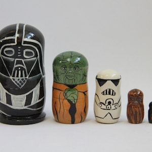 Movie Characters Nesting Doll 4.13&#39;&#39; or 10.5 cm, Hand Painted  Doll 5 pieces, , Kids Gift, Wooden toy Made In Ukraine