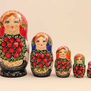 UkrainianTraditional Hand Painted Nesting Doll 5 pieces, Doll 4.72&#39;&#39; or 12 cm, Wooden Toy, Home Decor, Kids Gift, Kids Room Decor