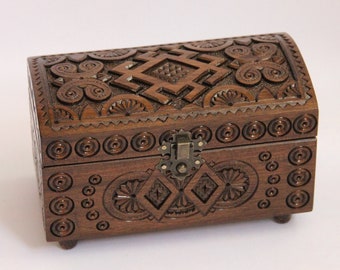 Hand Carved Ukrainian Walnut Jewelry Box, Handmade Wood Keepsake