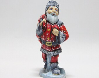 Hand Carved Ukrainian Father Frost Wooden Santa, Hand Painted Christmas Decor (6.49")