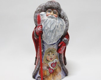 Hand Carved Wooden Santa, Hand Painted Christmas Decor (9.44")